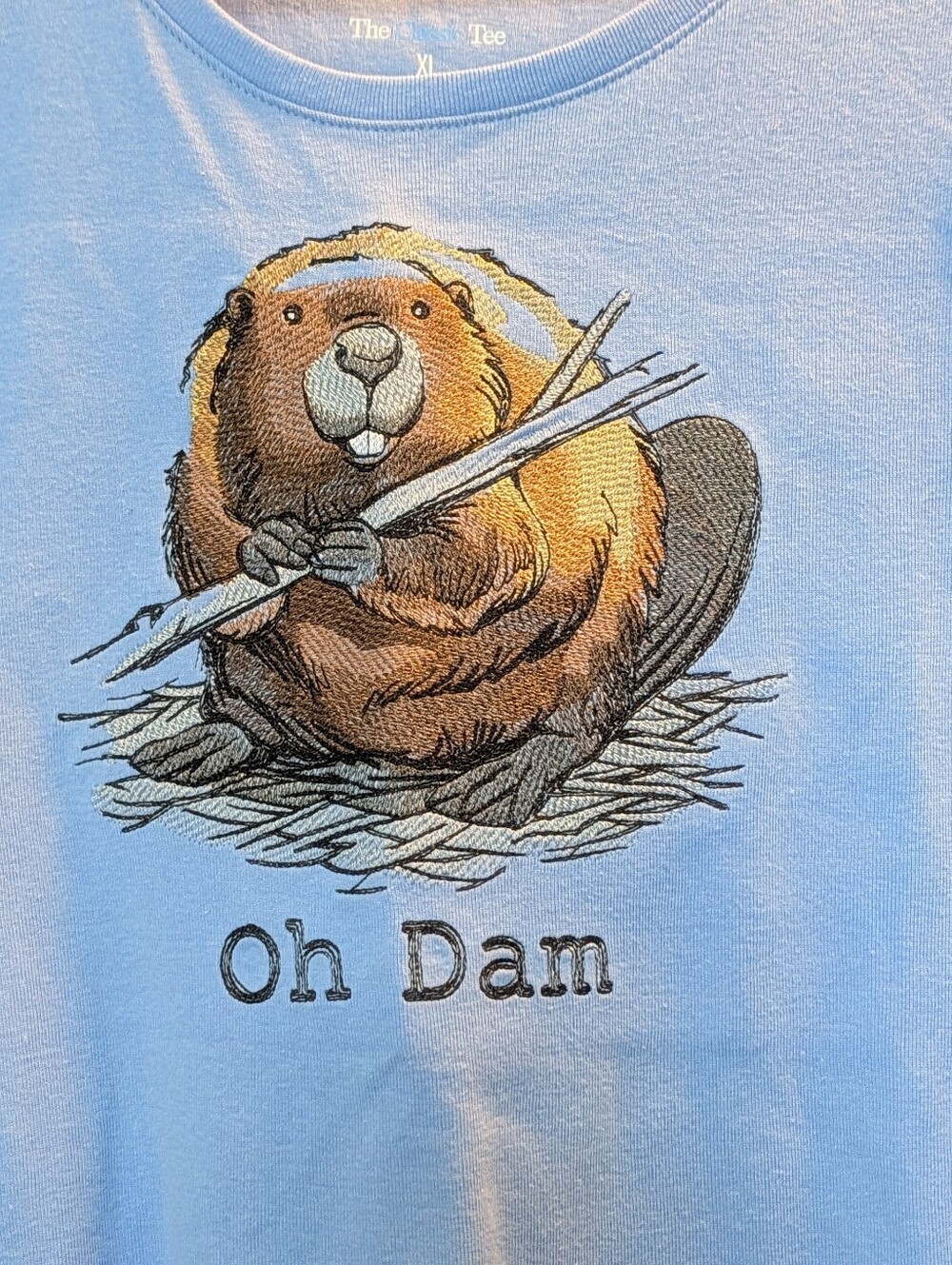 Croft & Barrow Graphic Tee Beaver 'Oh Dam' Xl Embroidery Nature Lover Wildlife View 2